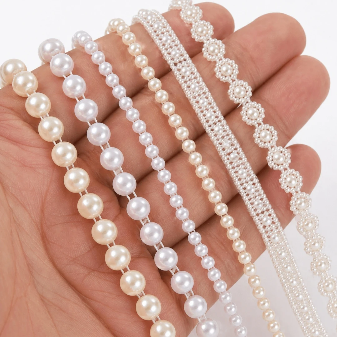 2meter Flower ABS Imitation Pearl Bead Chain Line Cord Thread Trim For Jewelry Findings Craft DIY Garland Wedding Party Decor