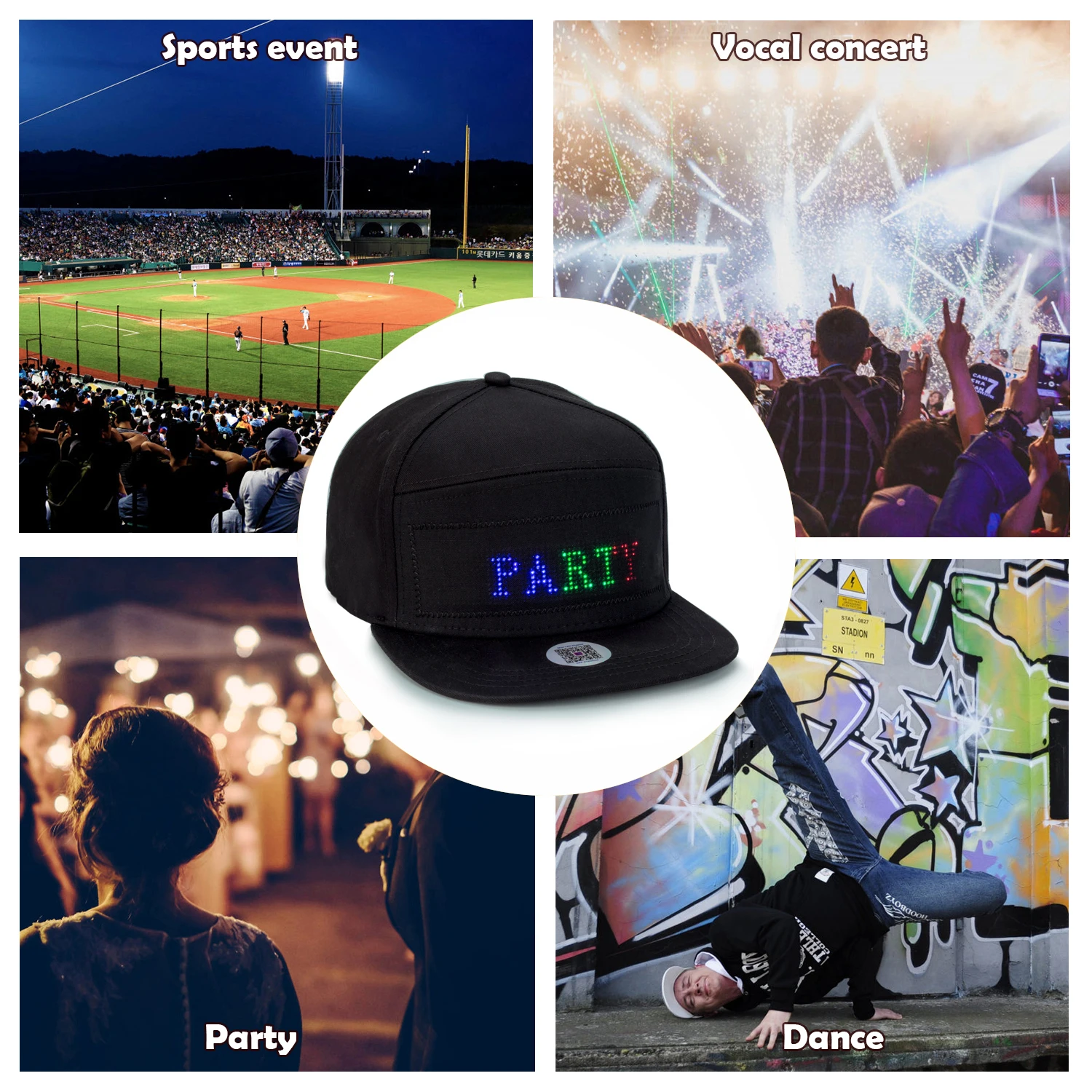 Men Women Bluetooth LED Hat Programmable Scrolling Message Multi-language Display Baseball Cap for Hip-hop Party Golf Fishing