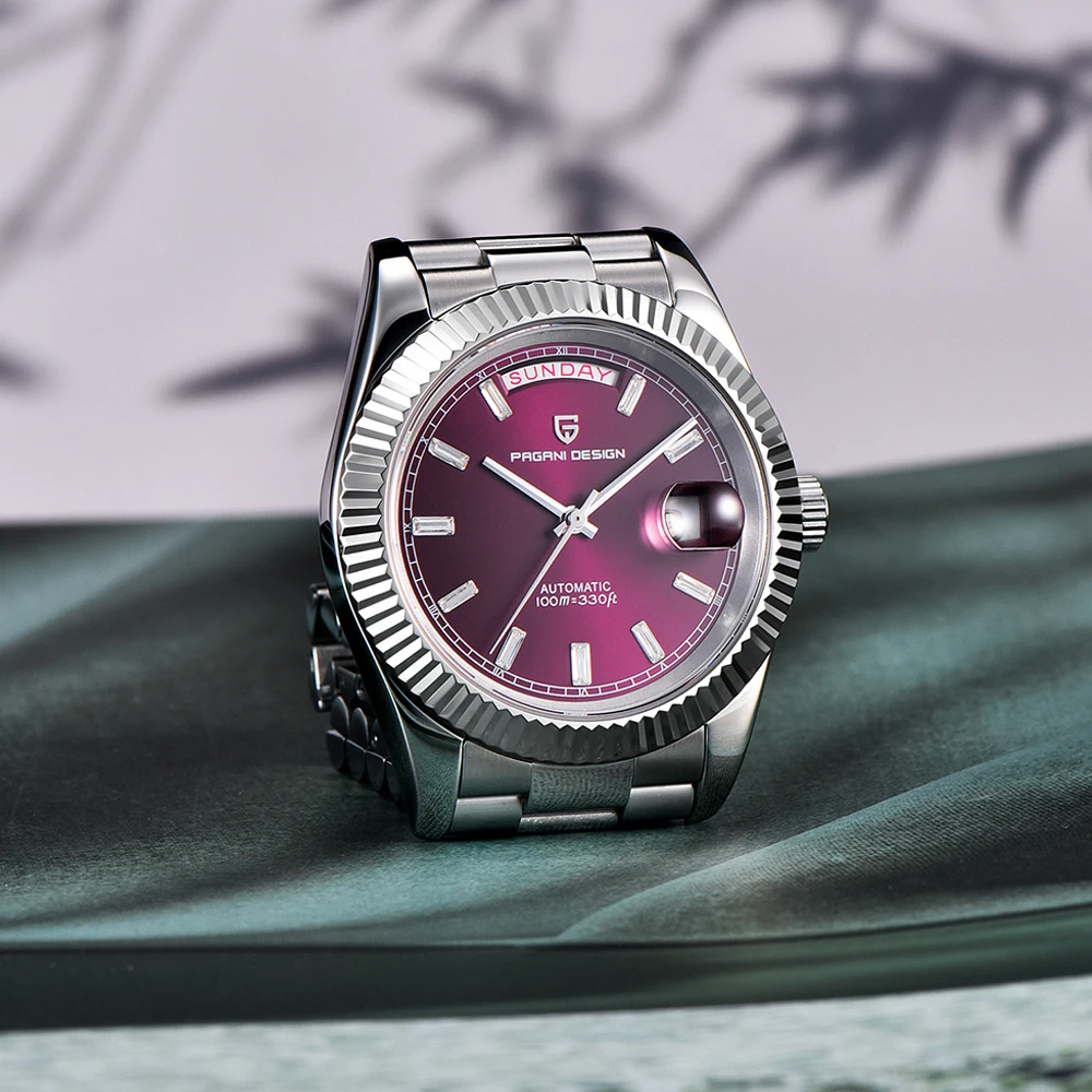 ساعة باجاني ديزاين للرجال 40 ملم ساعة ميكانيكية فاخرة للرجال NH36A كريستال الياقوت تقويم الأحد ساعة رجالية من الفولاذ المقاوم للصدأ