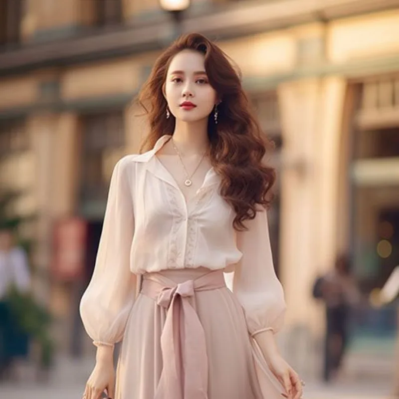 OCEANLOVE Spring Autumn 2 Piece Sets Women Outfit Bows Office Lady Sweet Skirts Set Korean Fashion Chic Conjuntos Para Vestir