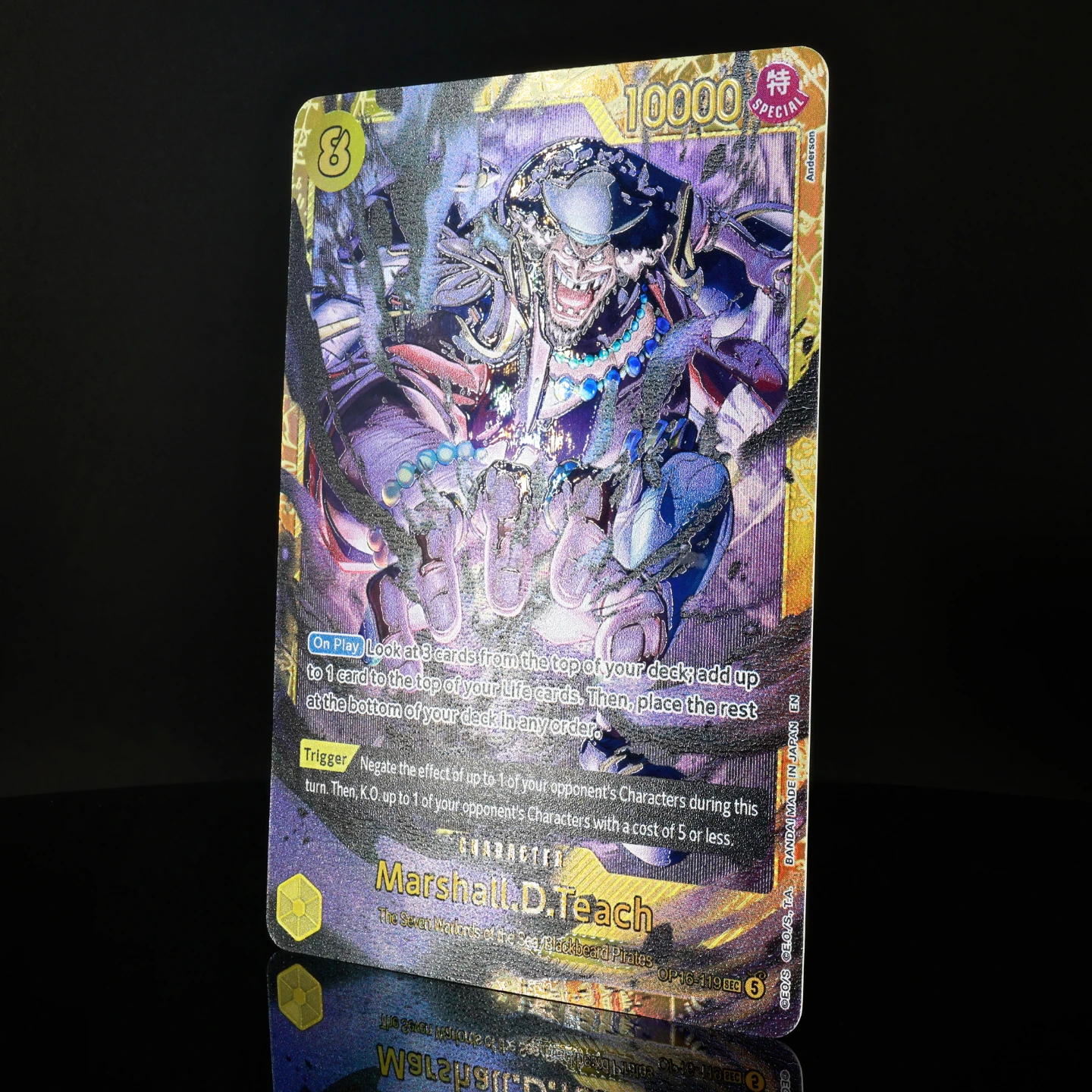 One Piece TCG OPCG Englisch OP16-119 Teach SEC Regular Alt Art Karte 8 Kosten Gelb Teach Texturierte Folienkarte Anime Sammelkarte – Detail 8