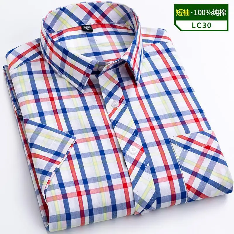 Summer new 7XL 8XL plus-size cotton Oxford plaid men\'s short-sleeved shirt lightweight breathable business casual fashion slim