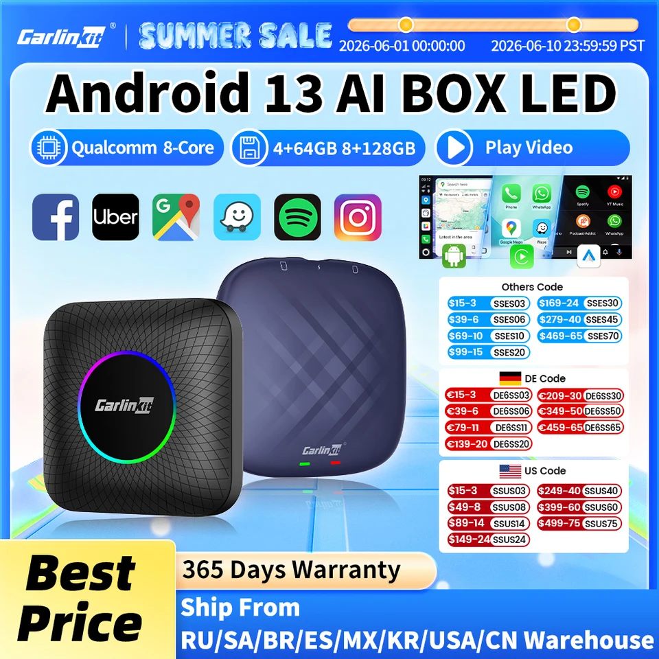 2026 CarlinKit CarPlay AI Box Android 13.0 SM6225 8-Cores Android