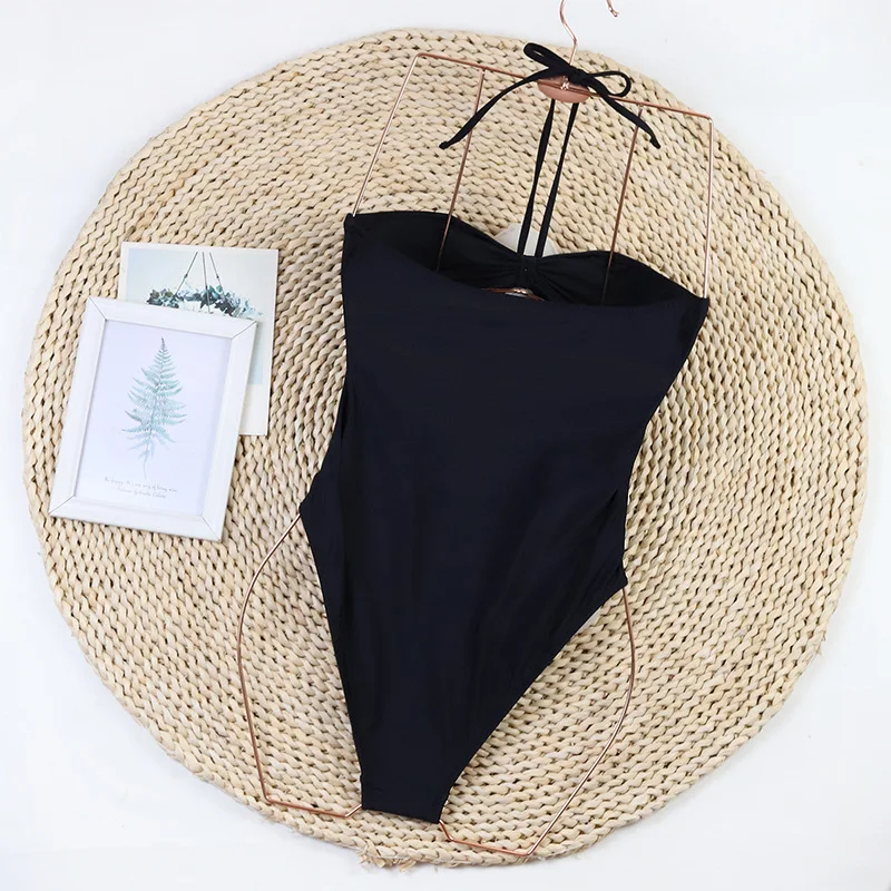 Schwarzer Badeanzug 2025, Neckholder, Vintage-Retro-Bademode, Damen-Badeanzug mit 3D-Blumen, Strandmode, Monokini, weiblicher Badeanzug