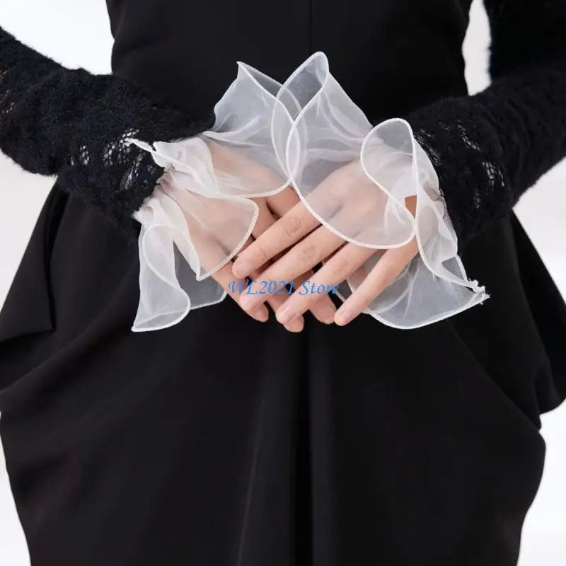 

G5GC Fashion Ruffle Decorative Collar And Arm Cuff Sleeves Set For Women Formal Outfits Dress Sweater Enhancement Accessories