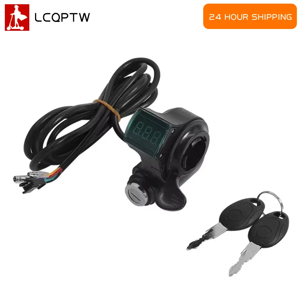 Digital Voltage Display Thumb Throttle with Key Lock for Electric Scooter E-Bike Speed Control Accelerator Replacement