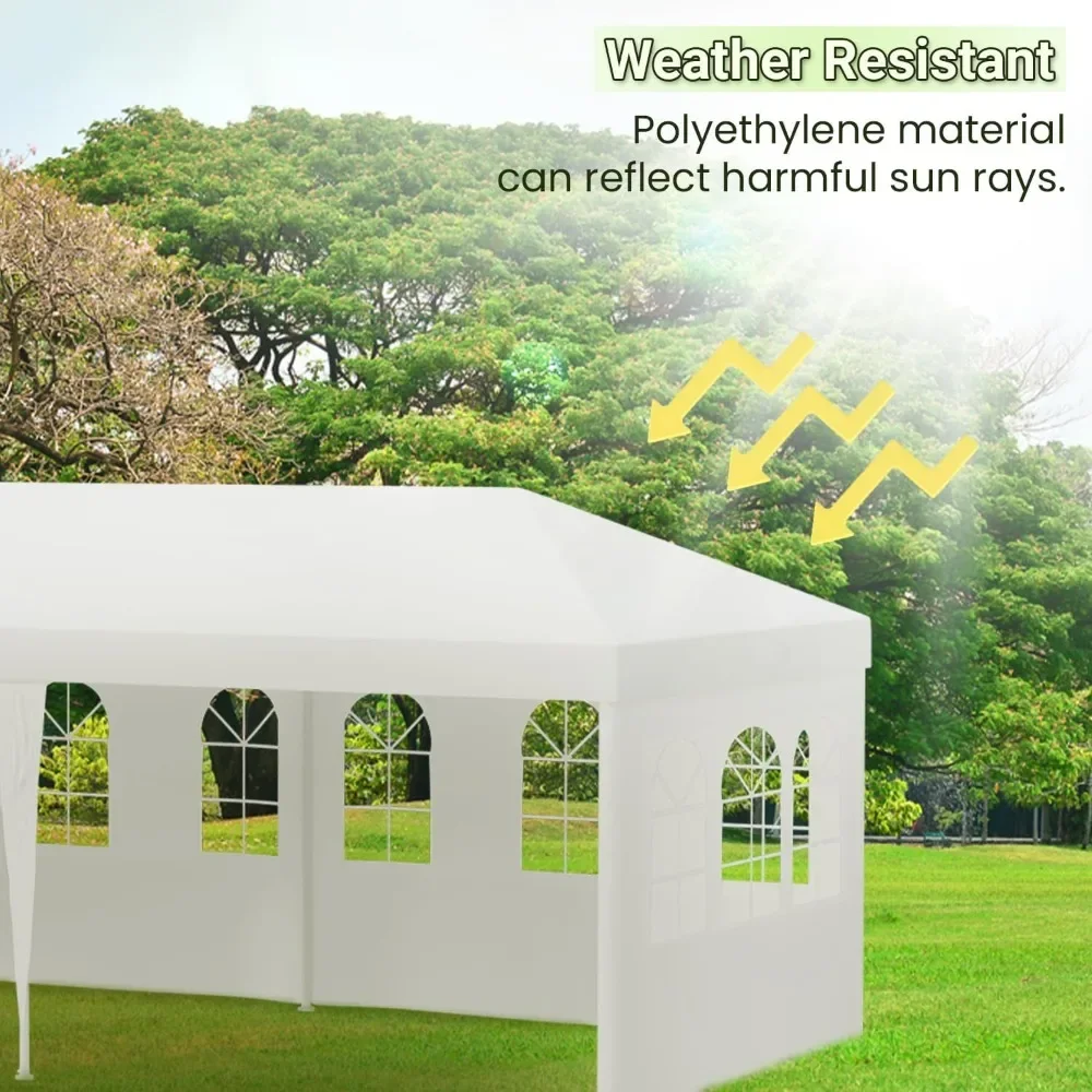 Outdoor Folding Gazebo para Jardim, Wedding Party Tent, Canopy Tent, 4 paredes laterais removíveis, Shade Supplies, Branco, 10x20