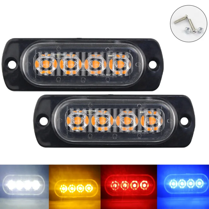 4LED Car Warning Light Long Bright Grill White Yellow for 12V 24V Truck Trailer Side Emergency Light Police Beacon Lamp Signal