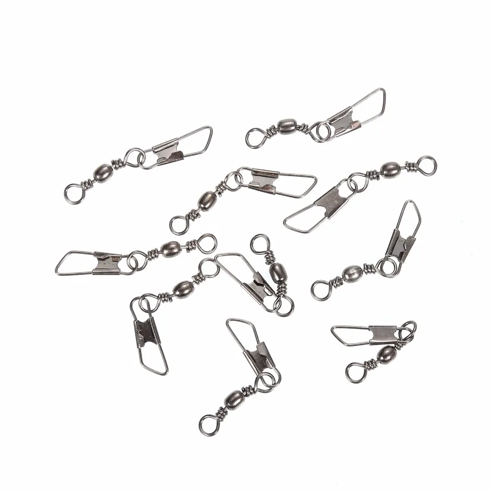 50Pcs/Lot Fishing Connector Pin Bearing Rolling Swivel Stainless Steel with Snap Fishhook Lure Tackle Accessorie for Lure/Line