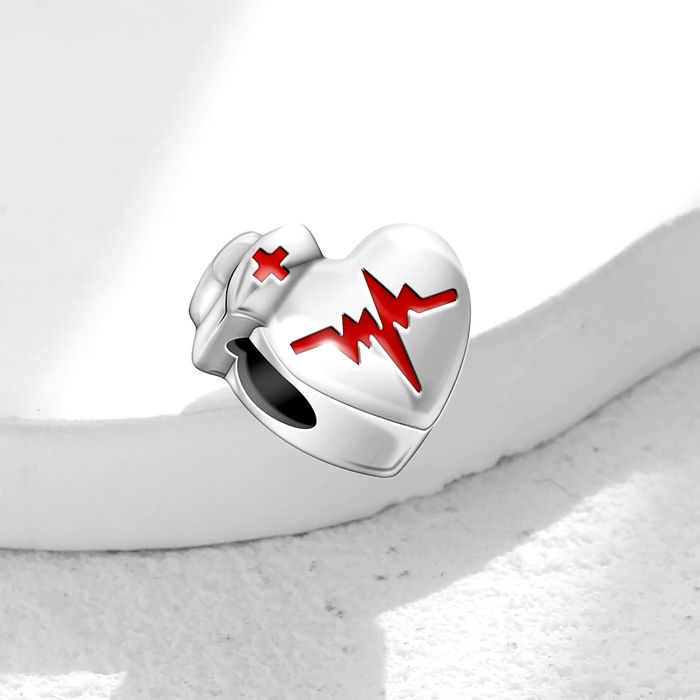 Nuovo argento sterling 925 serie dottore infermiere nastro rosa con perline ciondola il fascino adatto per la collana originale del braccialetto di marca 925 regalo di gioielli