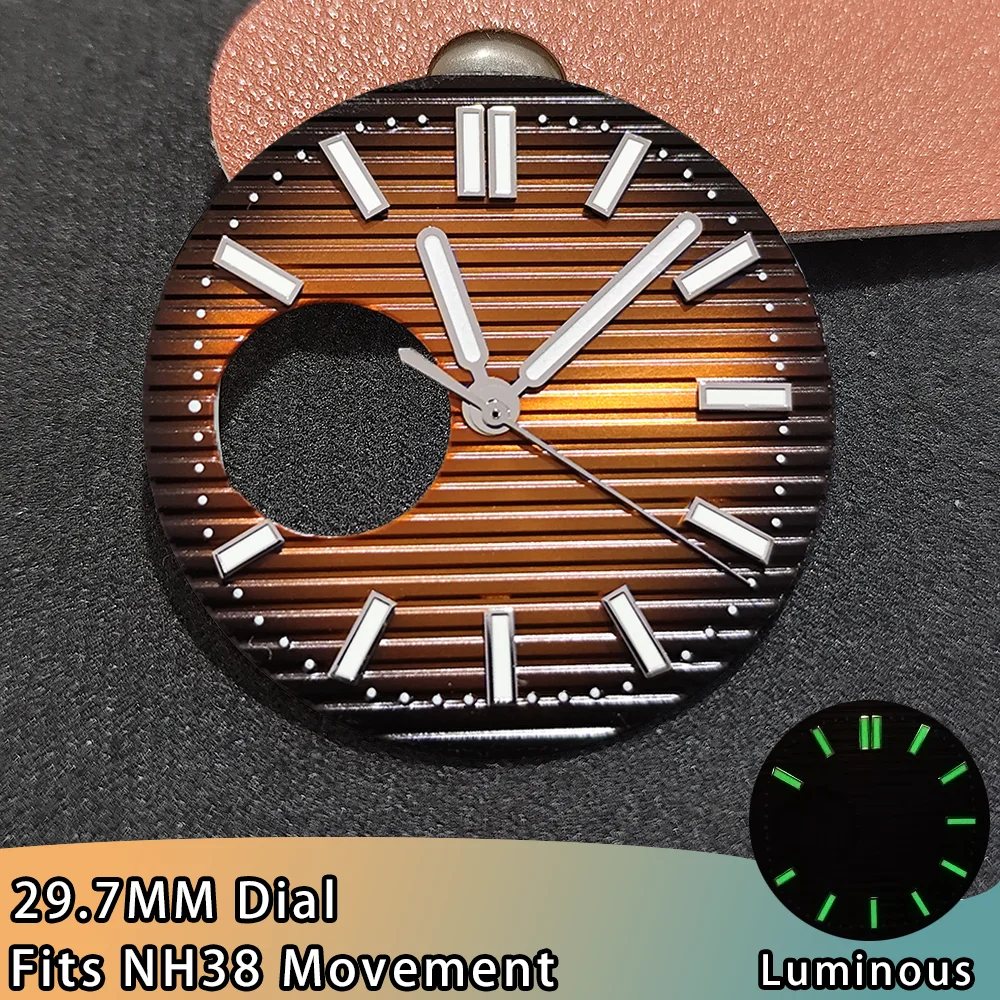 หน้าปัดนาฬิกาแบบเปลือย NH38 ขนาด 29.7 มม. พร้อมเข็มนาฬิกา เรืองแสงสีเขียว เหมาะสำหรับกลไกนาฬิกา NH38 อุปกรณ์เสริมนาฬิกา เครื่องมือซ่อม