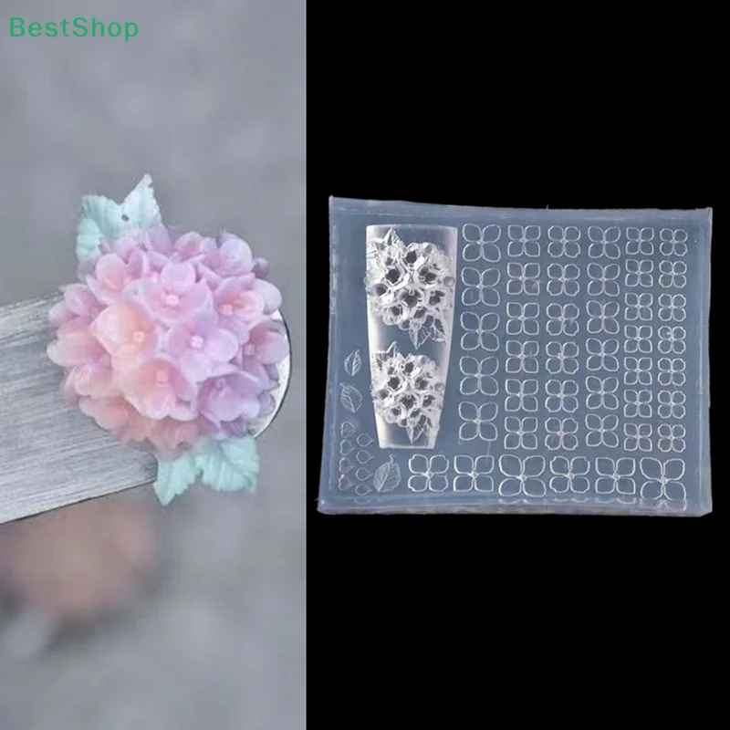 ♥ ♥ ♥ 3D Relief Silikon Nagel Schnitzform, Hortensien Design Blütenblatt weiche Stempelplatten Maniküre Kunstform