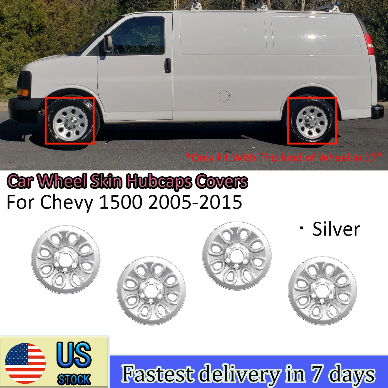 

Car Wheel Skin Hubcaps Covers For Chevy 1500 2005-2015 Set Of 4 6 Lug 17" Silver Chrome ABS Plastic IMP-64X-17 Accessories