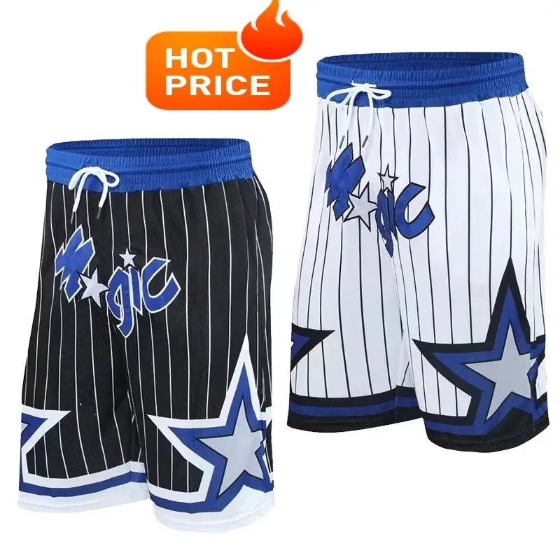 

Новинка 2026, мужские винтажные баскетбольные шорты в полоску, спортивные марафонские шорты, уличные повседневные брюки для бега, спортивные тренировочные спортивные штаны Magic