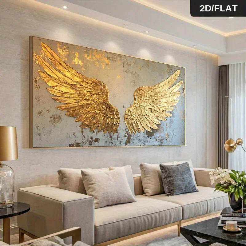 1pc frameless Canvas Painting 2D Flat,frameless Canvas Modern Golden Angel Wings,abstract Canvas,for Living Room Decor,golden Me