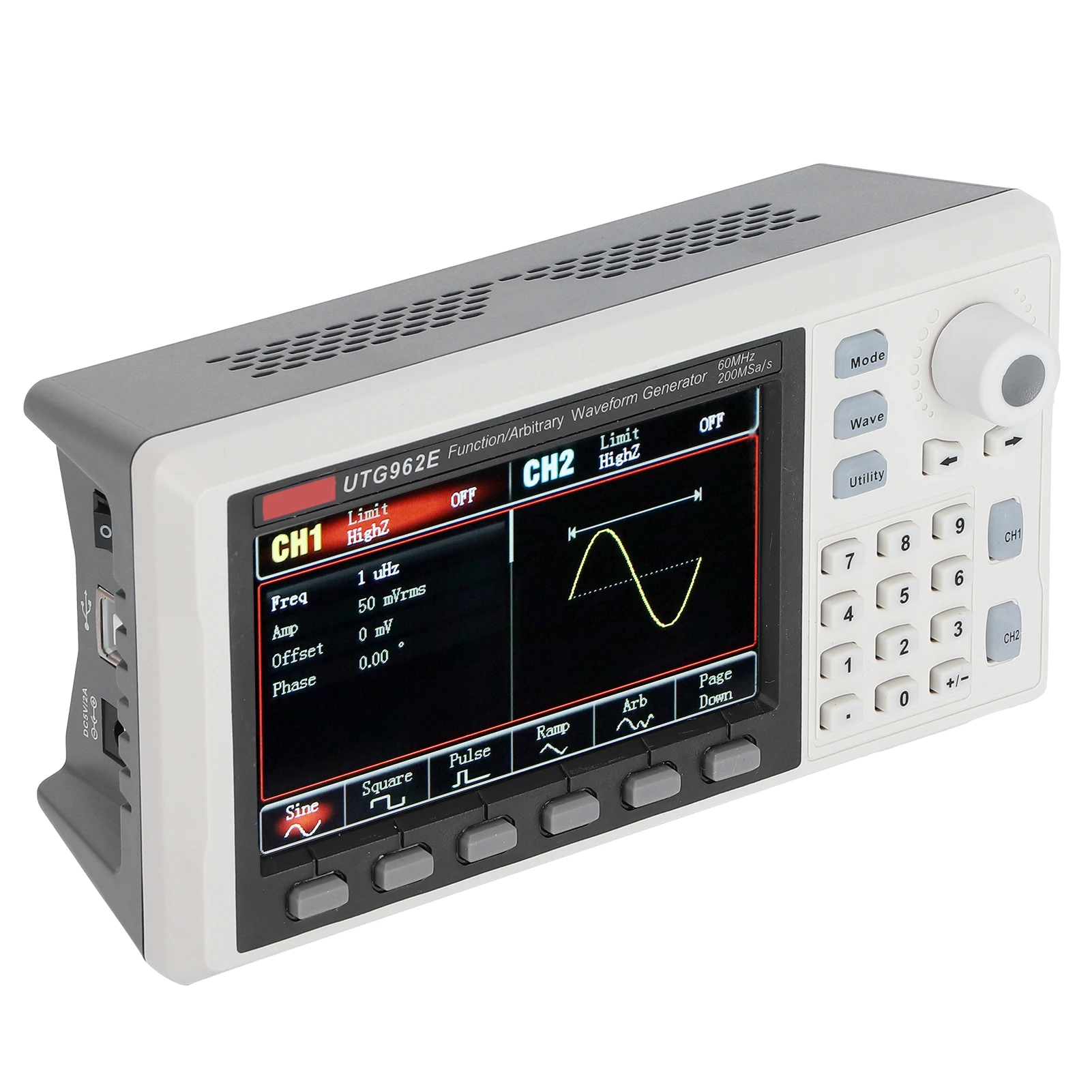 UTG962E Function/Arbitrary Waveform Generator 2‑Channels  Source Detachable Plug AC LCD Display  Generator