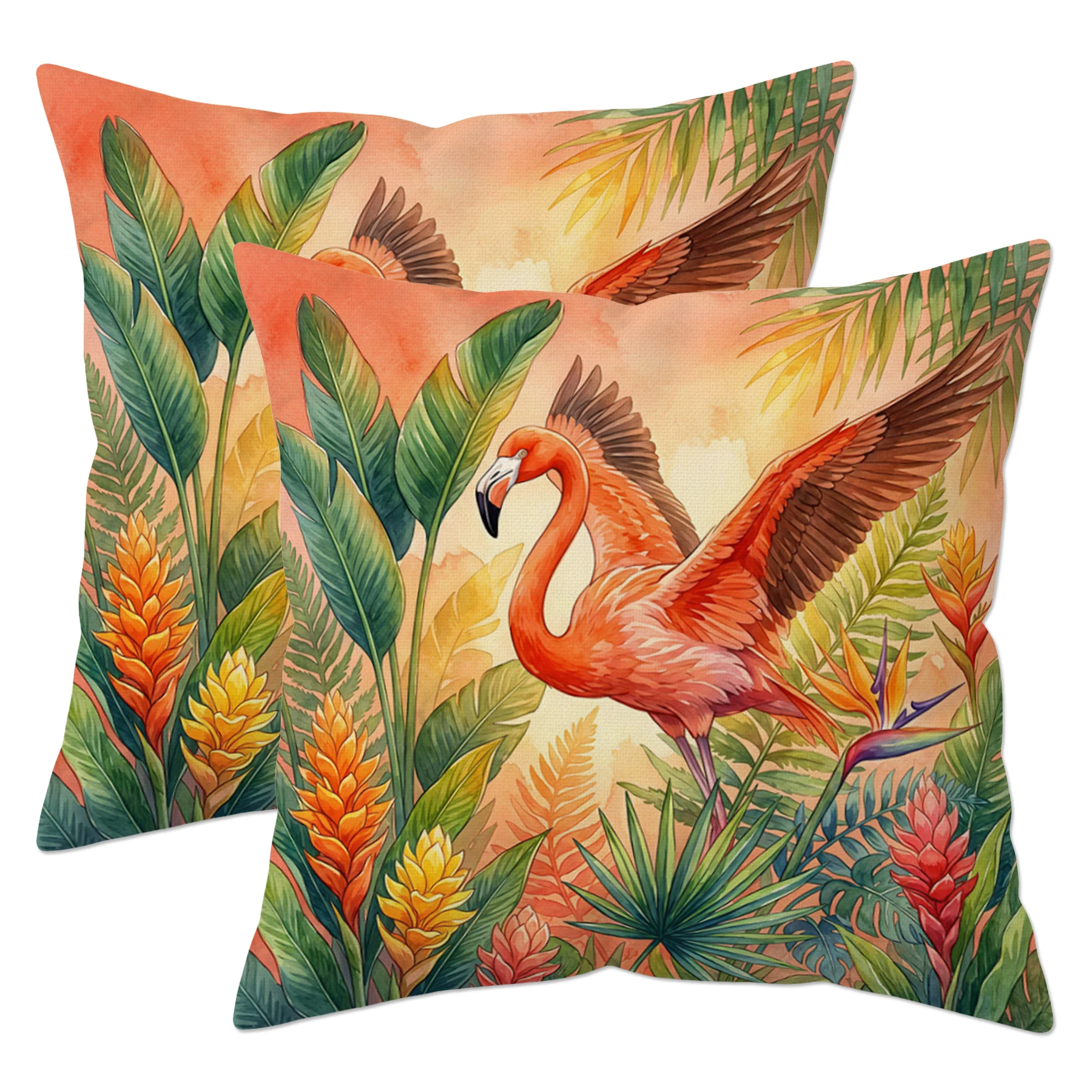

Tropical Flamingo Decorative Throw Pillow Covers, White Linen Cushion Case for Home Sofa Living Room Decor