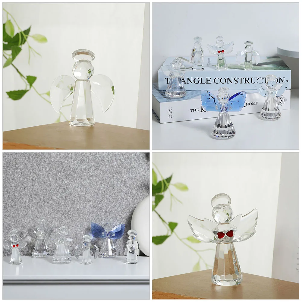 

2Pcs Glass Angels Garden Decoration Exquisite Craftsmanship Flat Bottom Design Table Shelf Desk Ornament Angel Statue