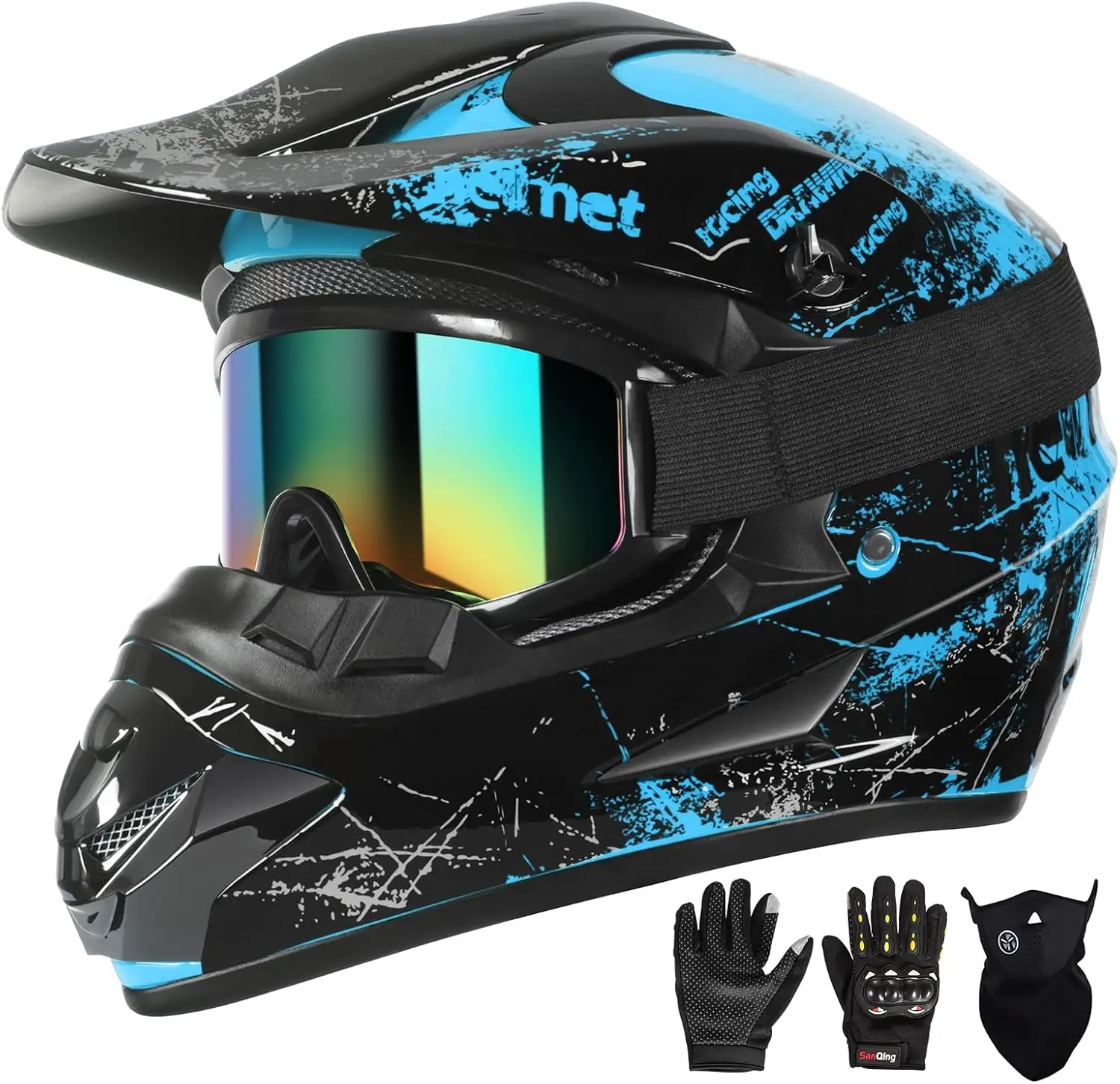 

(Large)Dirt Bike Helmets Kids Motorcycle Helmet Youth ATV Motocross Full Face Men Women Off-Road Mountain Bike Helmet Adult with
