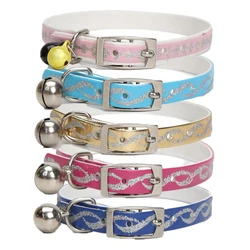 Luxury Cat Collar Safety Breakaway Reflective Sparkling Golden PU Leather Glitter Luxury Cat Collars with Bell Cat Accessories
