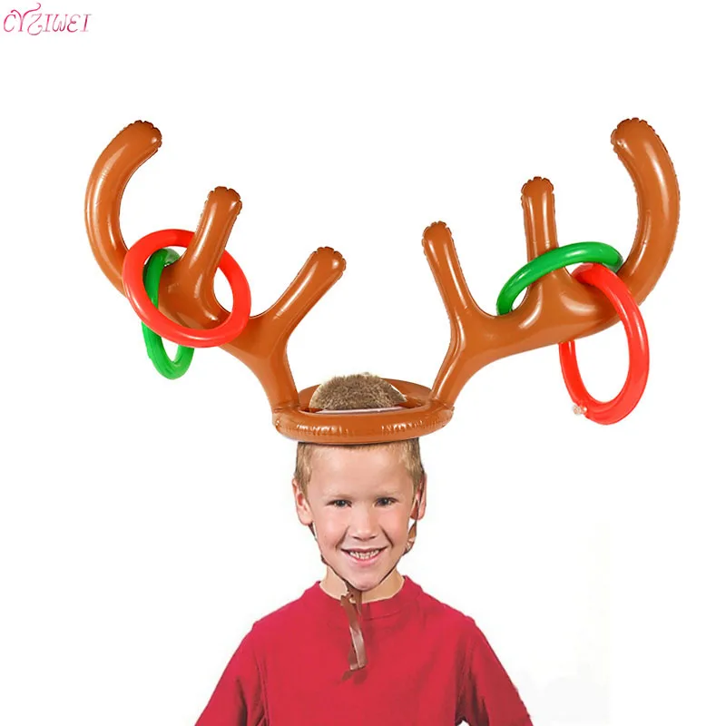 

Christmas Inflatable Santa Funny Reindeer Antler Hat Ring Toss Holiday Party Game For Xmas New Years Home Party Gifts Kids Toys