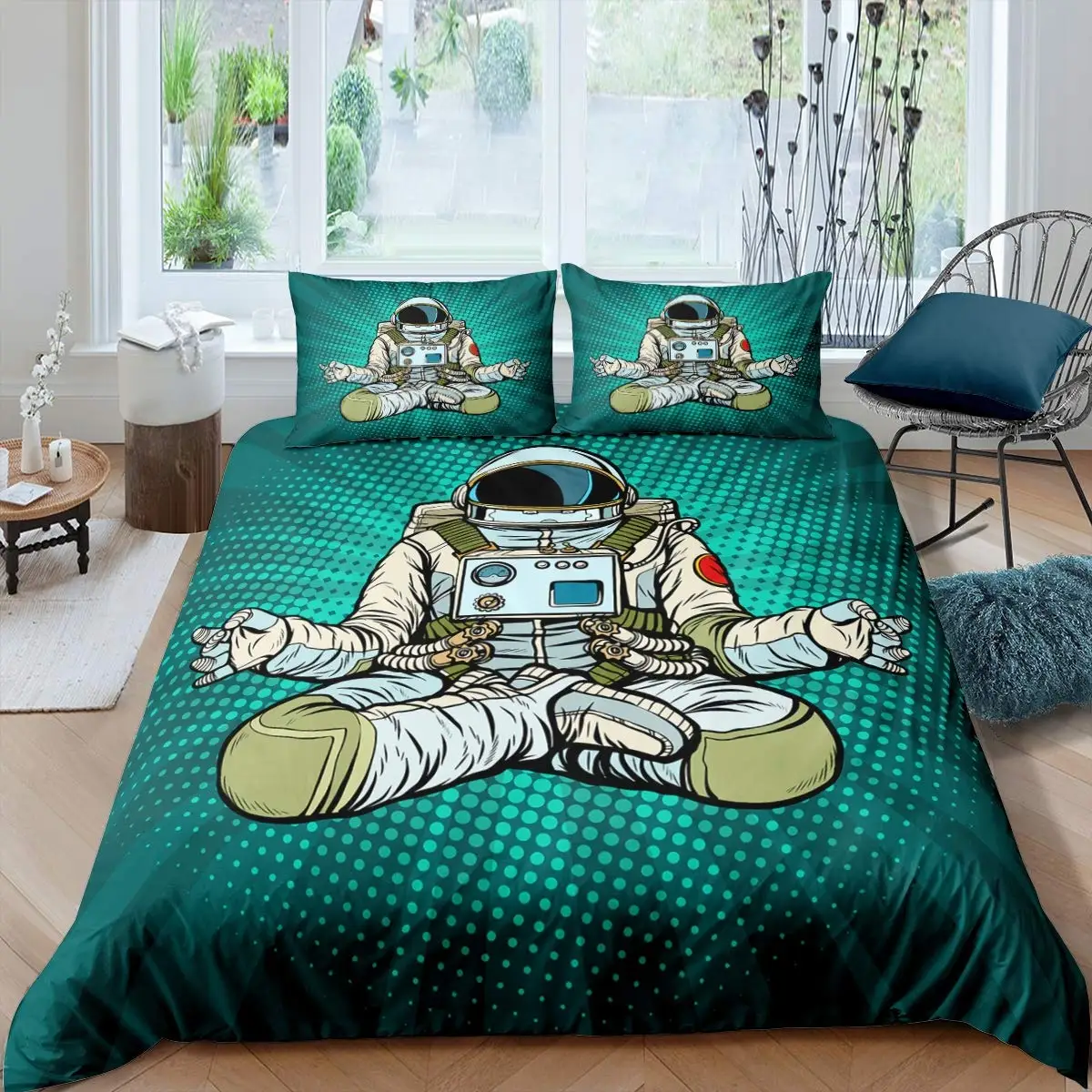 Yoga Astronaut King Queen Duvet Cover Hippie Trippy Magic Comforter Cover Chakra Meditation Bedding Set Polyester Quilt Cover