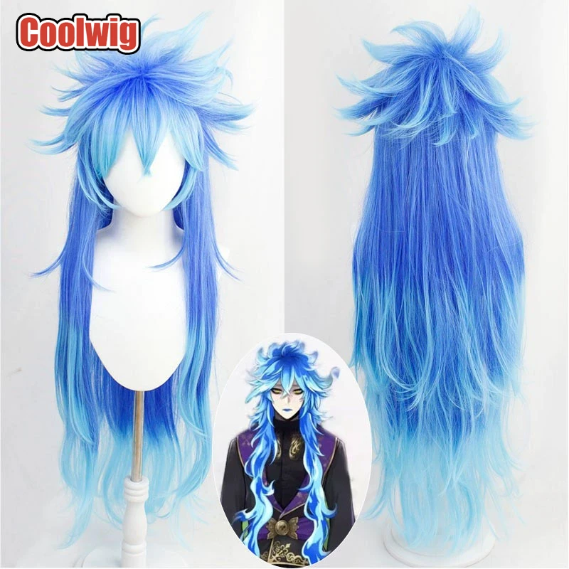 Coolwig Synthetic Hair Idia Shroud Cosplay Wigs Game Twisted Wonderland Idia Shroud 120cm Long Blue Mixed Wig Heat Resistant