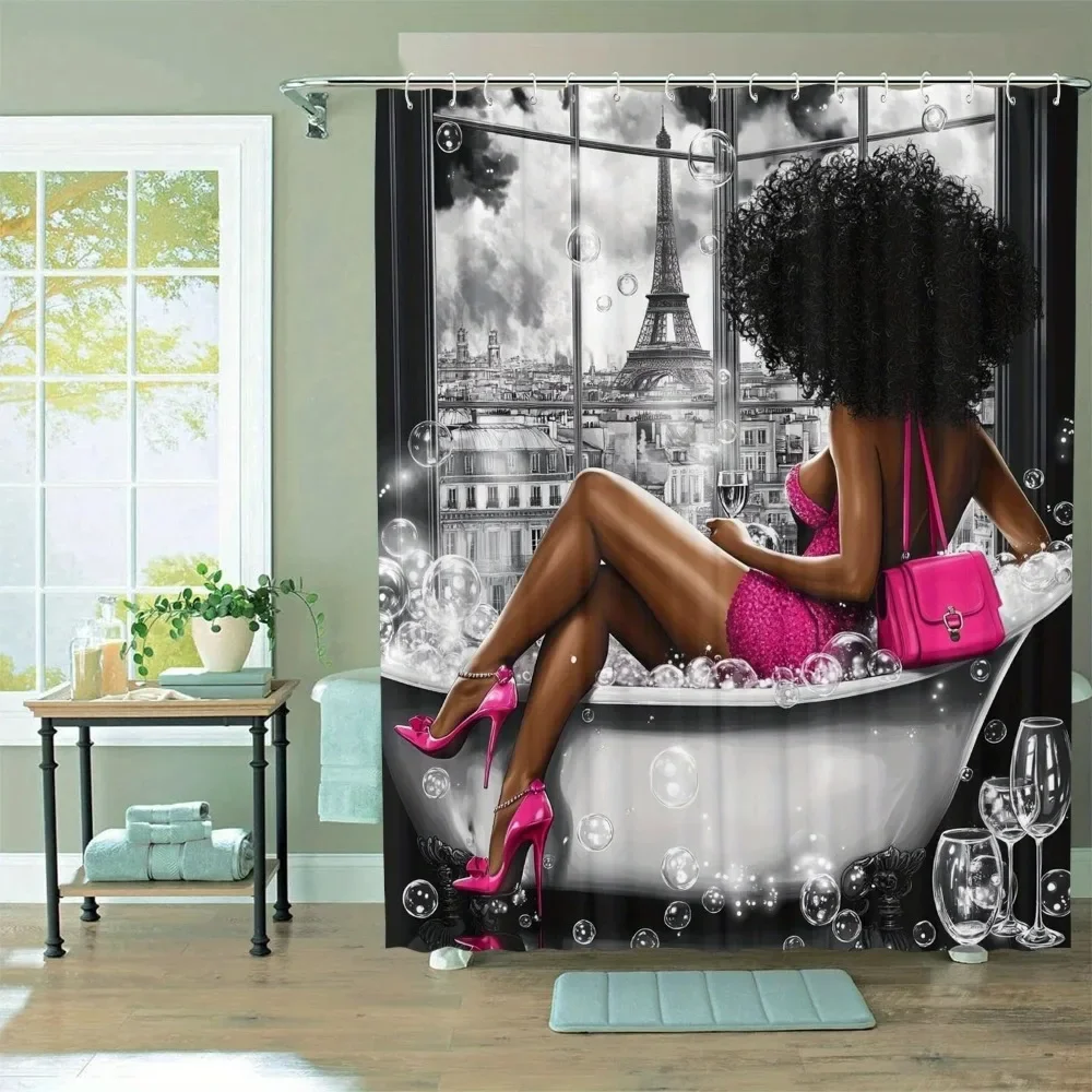 

Красивая занавеска для душа с черным узором, водонепроницаемая для комнаты, дома, отеля, машинная моющаяся занавеска, водонепроницаемая ванная комната