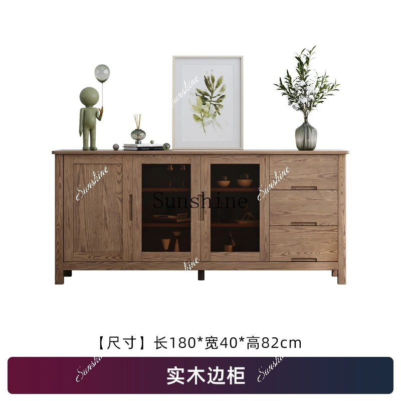 

Nordic solid wood rock slab dining side living room storage light luxury kitchen storage side tea cabinet FT