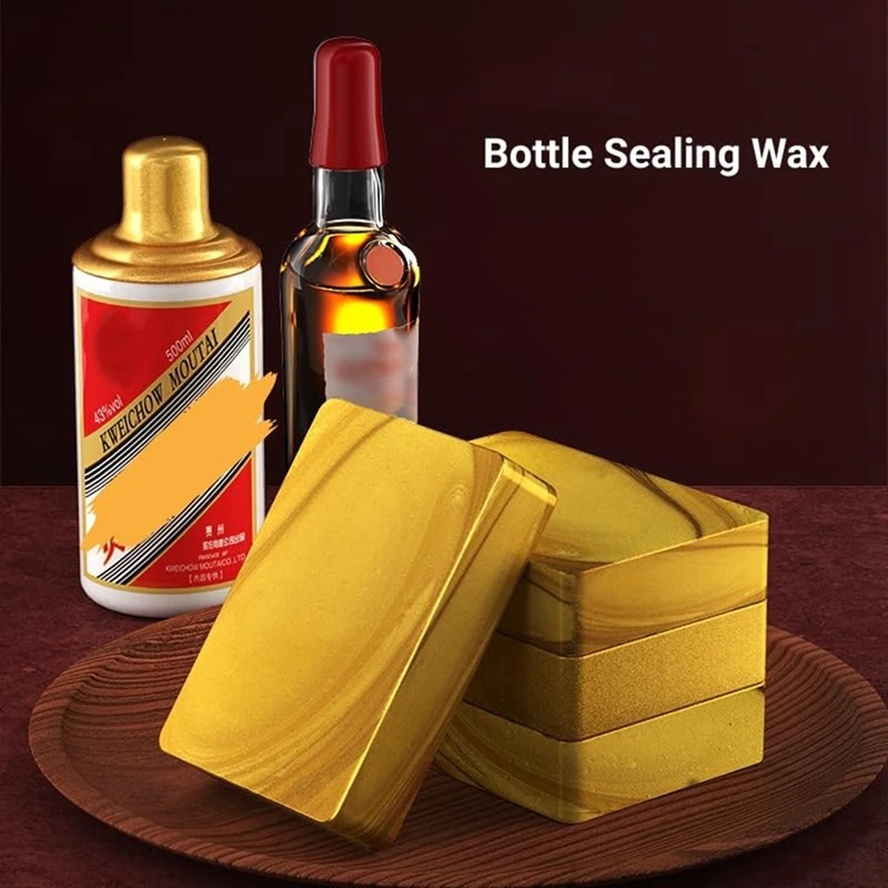 Bottle Sealing Wax Blocks - Resilient and Versatile Bottling Wax for Wine, 4 Wax Nuggets 0.5lb with PTFE-Tape,Gold-A07G