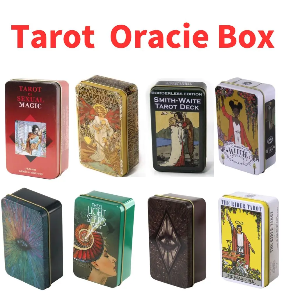 Tin Box Gilding Processo Tarot Deck, 78 Cartas Baralho com Guia Livro, Alto Grau, Adivinhação Antiga