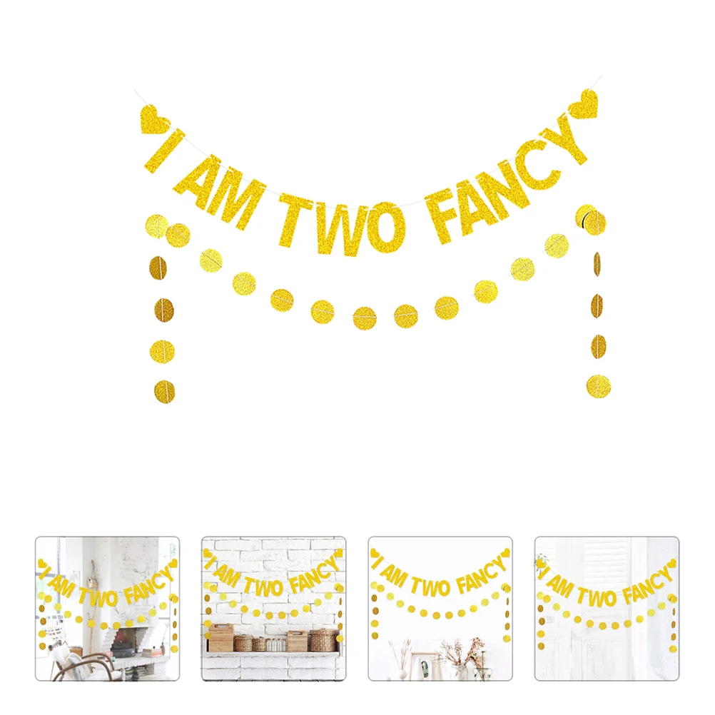

2 pcs Circle Garland Hanging Decorations Birthday Party Banner Set Photo Props Supplies Ceiling Pendant for 2-Year-Old