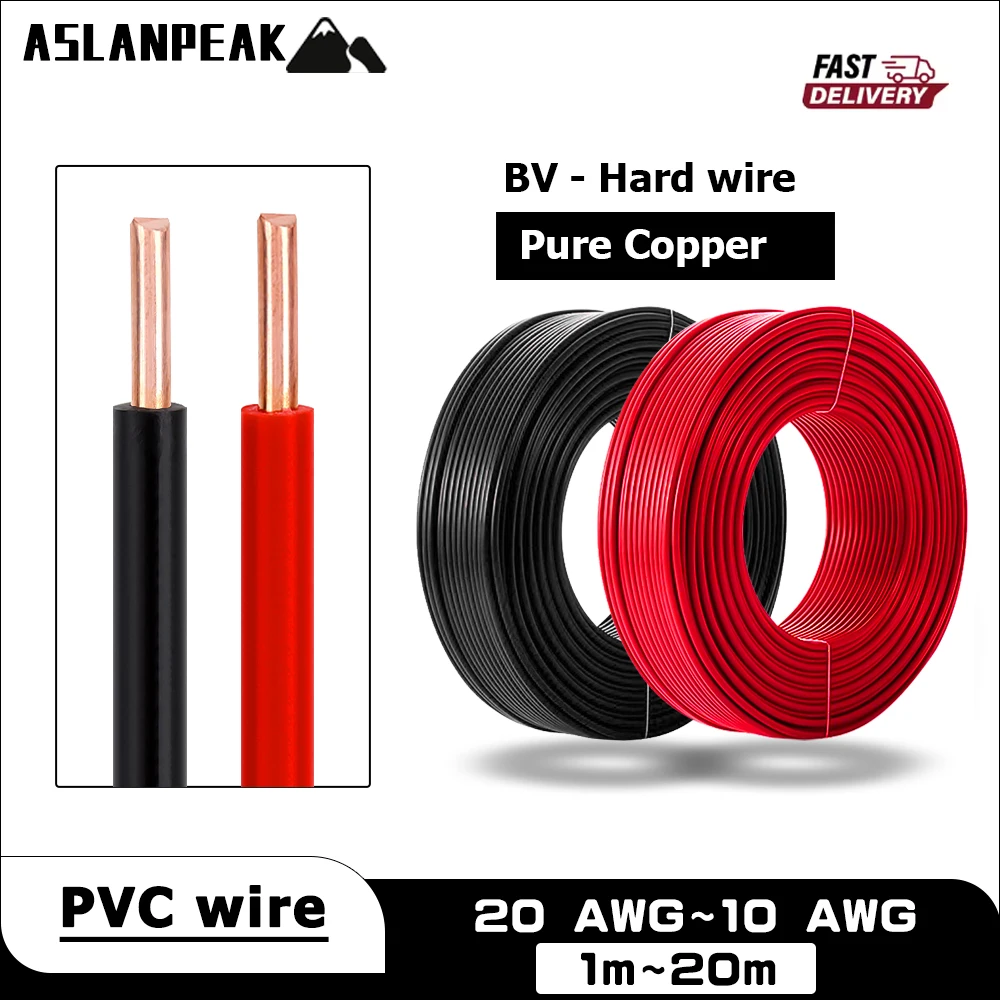Cable de cobre puro, cable eléctrico rígido, cable de alimentación de PVC, cable electrónico, cable de extensión, cable aislado negro y rojo, cable de alimentación