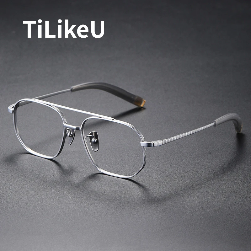 

Vintage Pure Titanium Eyeglass Frame Designer Double Beam Square Eyeglasses Men Myopic Glasses Women Luxury Korean Brand Eyewear