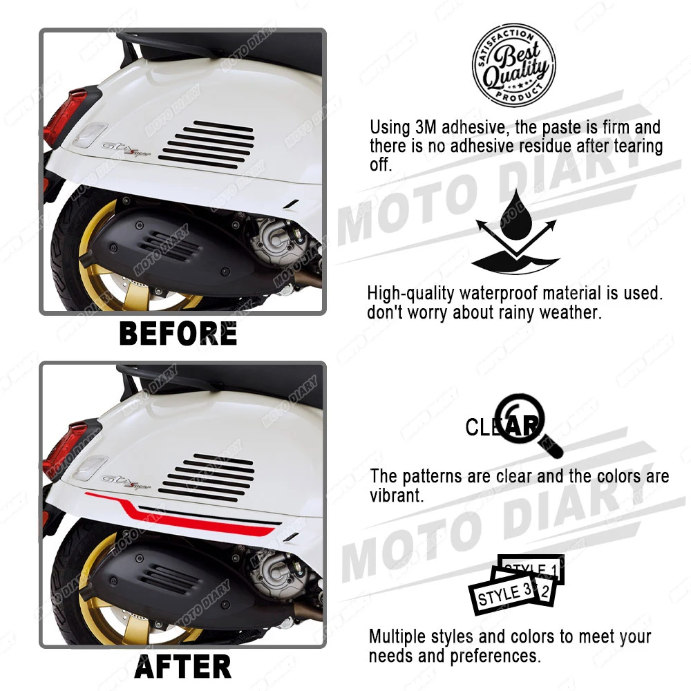 For Vespa GTS 125 250 300 Super GTV 250 GTV 300 GTS250 GTS300 GTV300 GTV300 Scooter Sticker Set Side Body Decals Waterproof