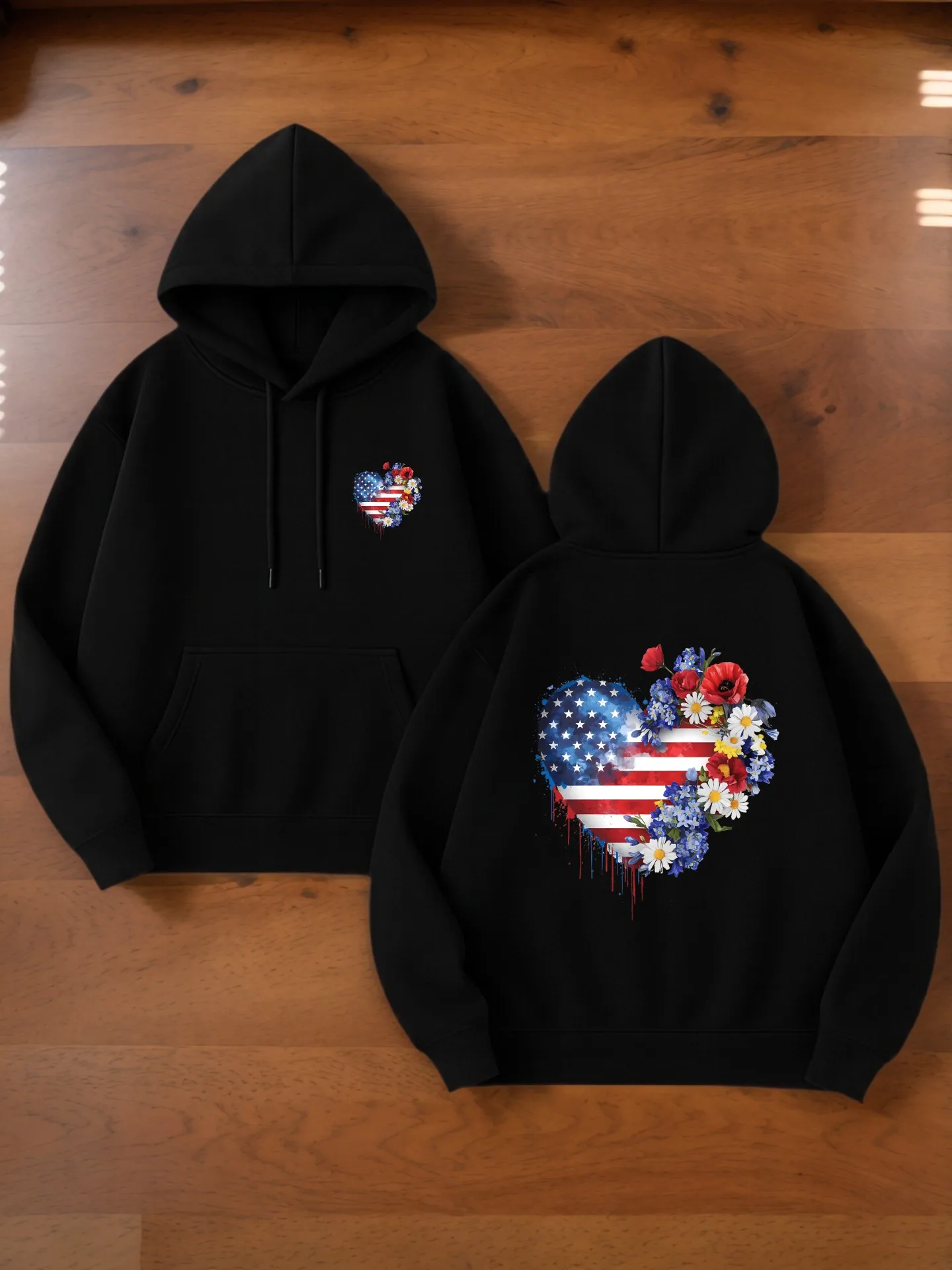 هوديي برسومات للرجال، أمريكي - طباعة قلب العلم، نمط كاجوال، قماش ناعم، للارتداء اليومي للرجال