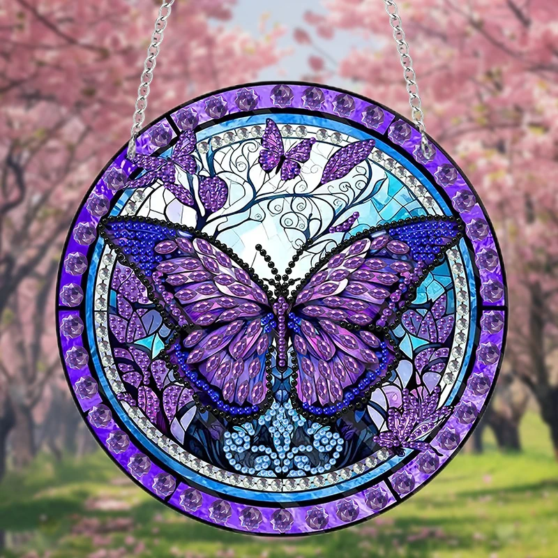 1 exquisite DIY artificial wooden diamond painting pendant with colorful butterfly pattern - decorating windows, homes, gardens,