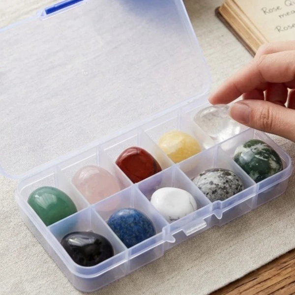 Natural Tumbled Stone Mix 10pc Box, Raw Crystal Gemstone Chakra Healing Stones, Polished Quartz Minerals for Kids Gift