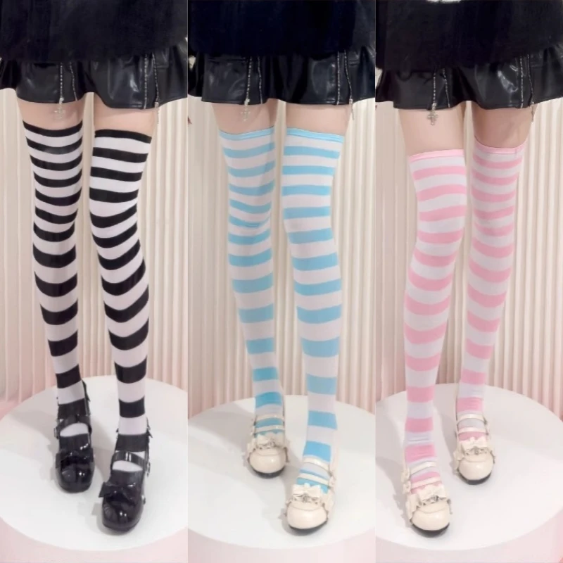 60D Velvet Striped Thigh High Stockings JK Lolita Cute Cat Claws Print Over Knee Long Socks Schoolgilrs Animes Cosplay Medias