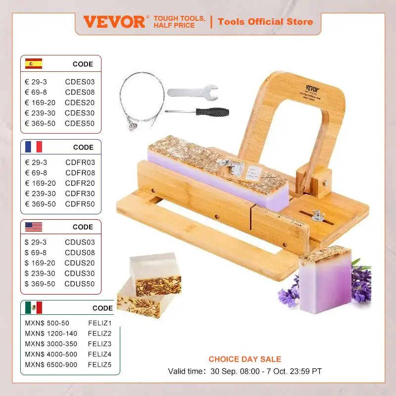VEVOR Soap Cutter 0-2 inch Adjustable Thickness Bamboo Soap Slicer With Adjustable Stainless Steel Wire Handmade Soap Cutter