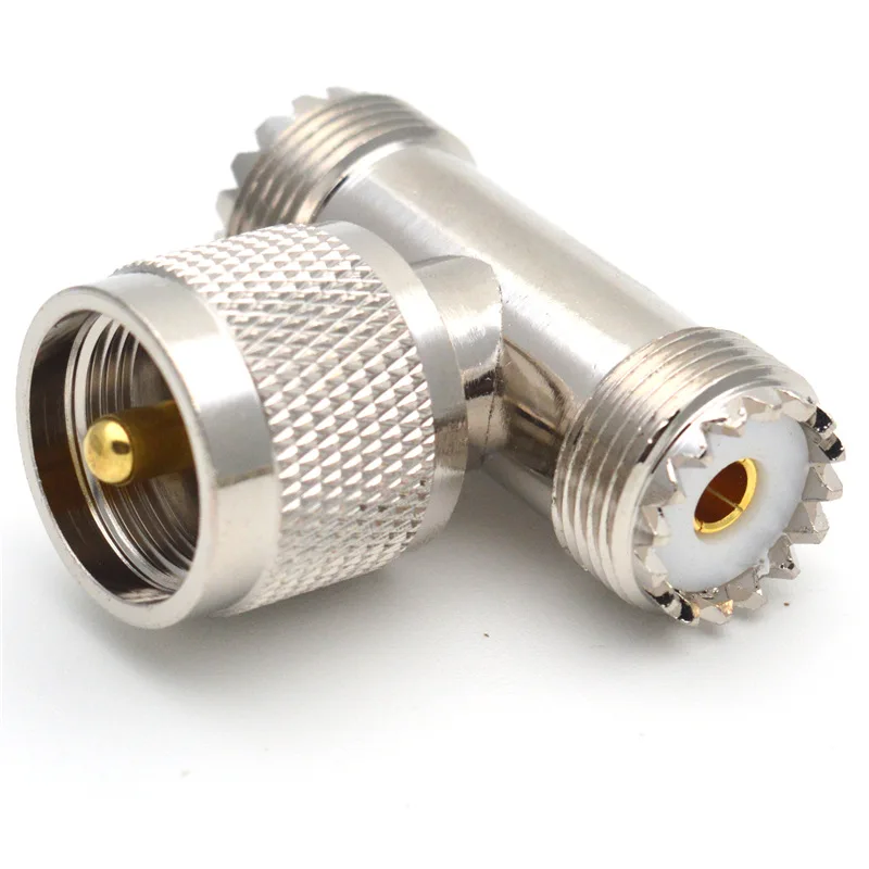 1 Stück Kupfer-Messing UHF-Stecker auf 2 Dual-UHF-Buchsen-Adapter PL259 auf SO239 Splitter 3-Wege-T-Typ RF-Stecker für Amateurfunkgeräte – Detail 4