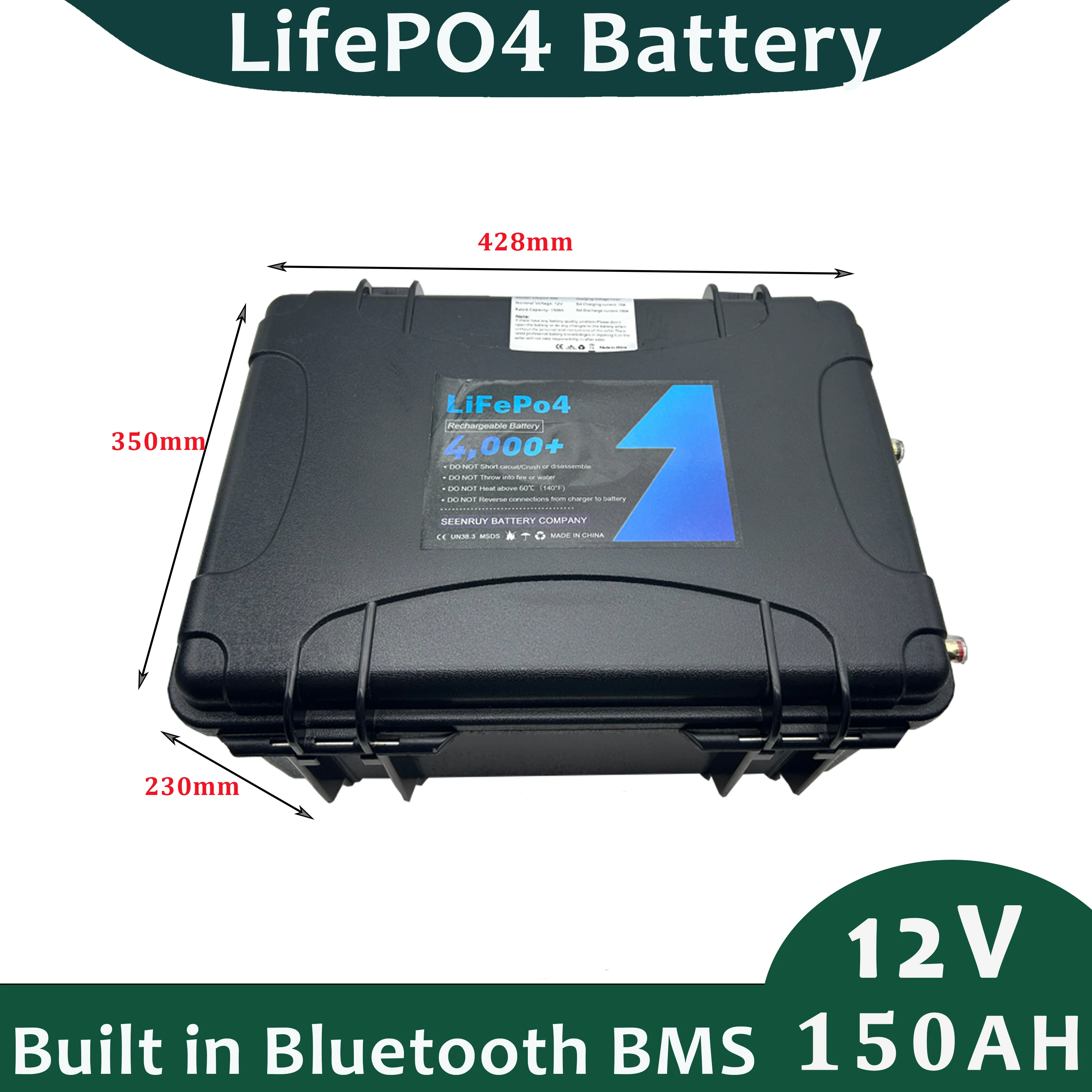 12v 150ah 180ah LifePO4 Battery Pack Waterproof Built in BMS For Fish Boat Jets