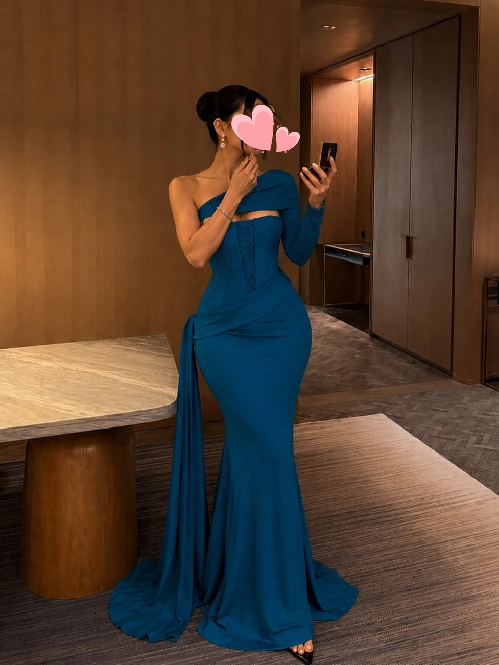 Oisslec Dress Elegant Vintage Sexy Blue Mermaid Stylish One Shoulder Customize Formal Occasion Prom Dress Evening Party Gowns