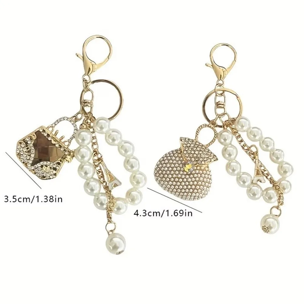 Zirkonbesetzter Perlen-Schlüsselanhänger, Dekorativer Hängeschmuck, Taschenanhänger, Exquisiter Eleganter Strass-Taschen-Schlüsselanhänger – Detail 1