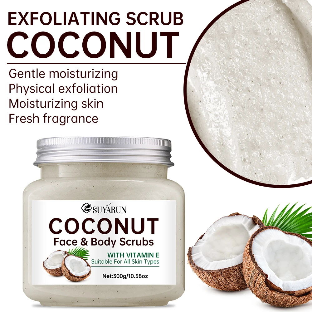SUYARUN Organic Coconut Sugar Body Scrub Exfoliating & Moisturizing - Natural Spa Care for Soft Skin - 300g.