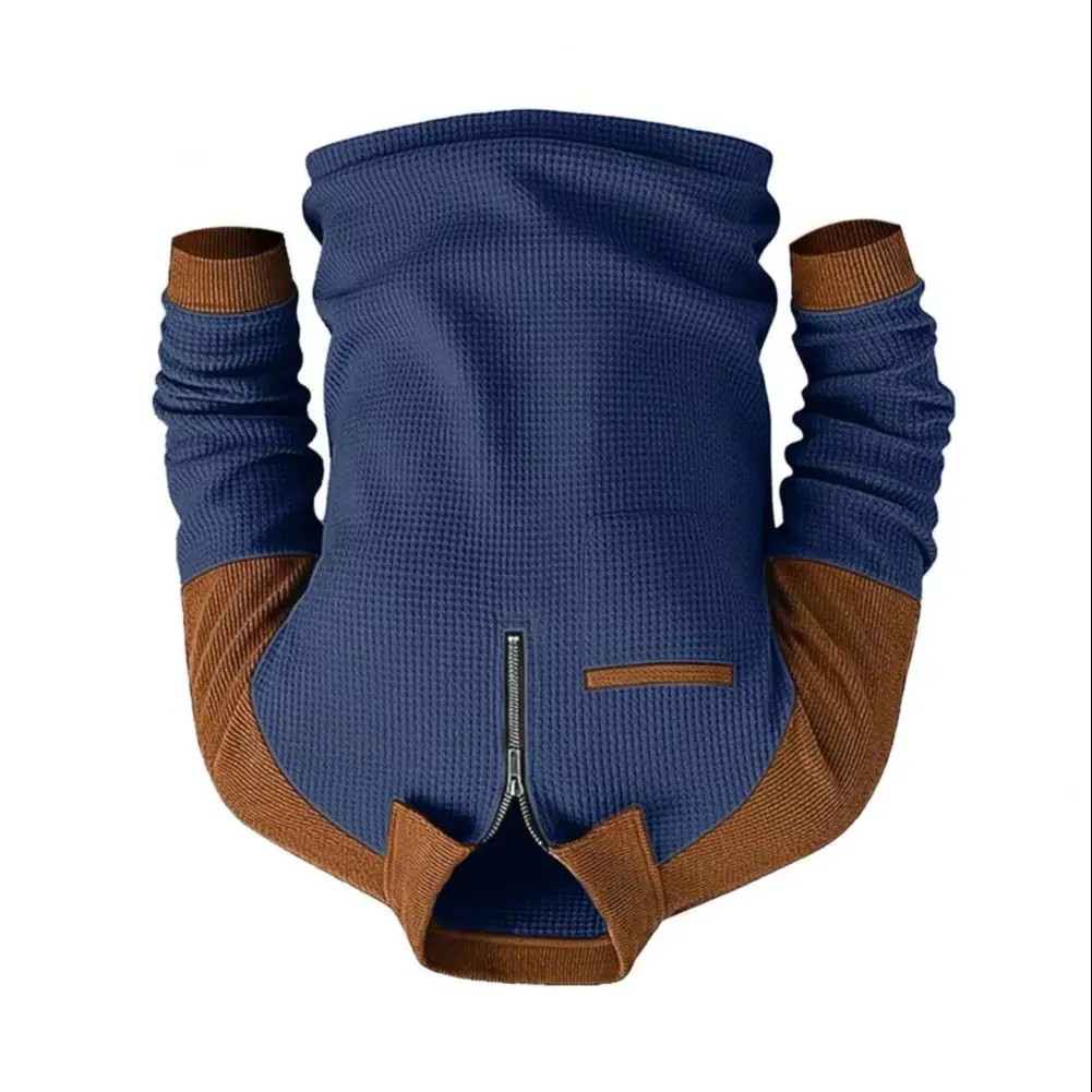 

Men Sweatshirt Lapel Zipper Half Placket Long Sleeve Loose Fit Casual Tops Contrast Color Splicing Design Pullover Tops Outdoor