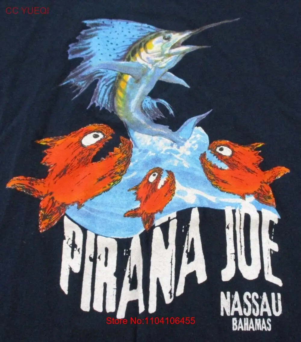 Pirana Joe Bahamas Camisa Adulto Pequeño S Azul Marino Pescado Gráfico 100% Algodón Unisex