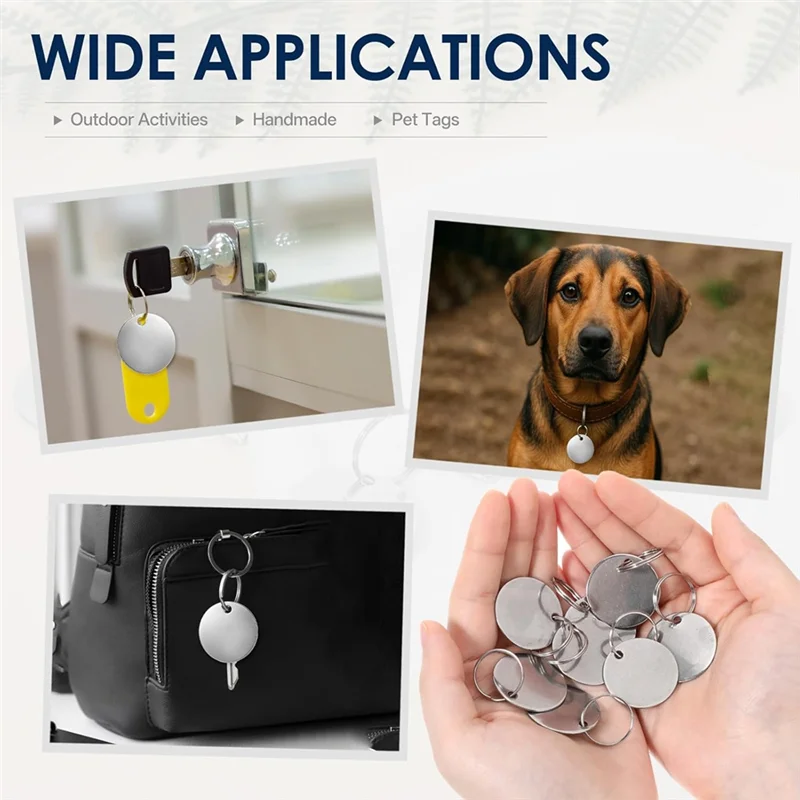 

ABKP-Stainless Steel Key Tags For Engraving 100Pcs Metal Blank Dog Tags For Stamping With Hole 1.2 Inch