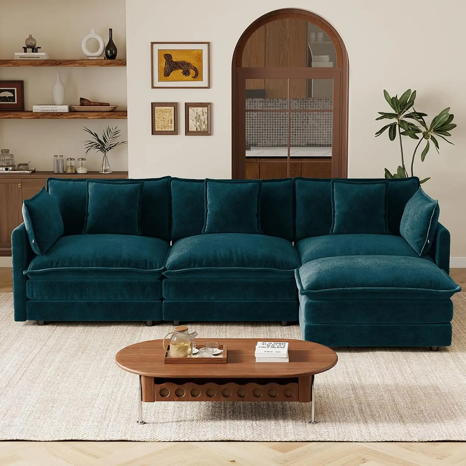 Blue L Shaped Modular Sectional Sofa 3 Seater Cloud Couch, Customized