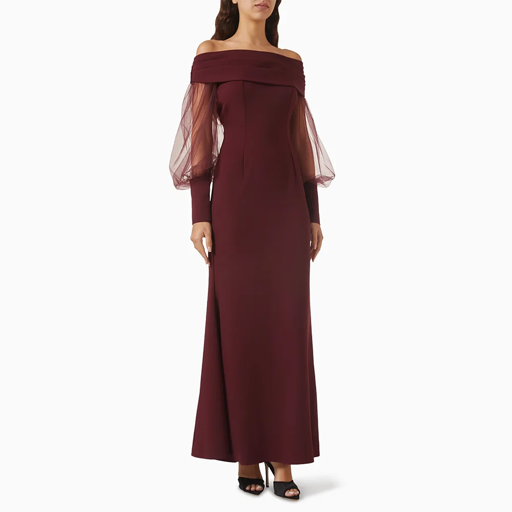 Abito da sera elegante con scollo a barca maniche lunghe abiti da sera in jersey sirena lunghezza pavimento abiti formali Paty personalizzati 2025